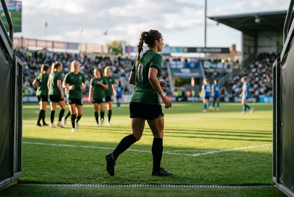 Athlete stepping onto a playing field before a competitive game