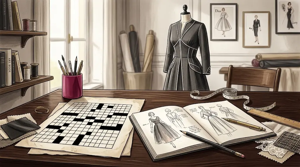 Vintage fashion crossword concept inspired by Oleg Cassini and mid-century style