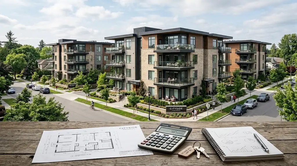 Modern residential property development with real estate investment planning documents