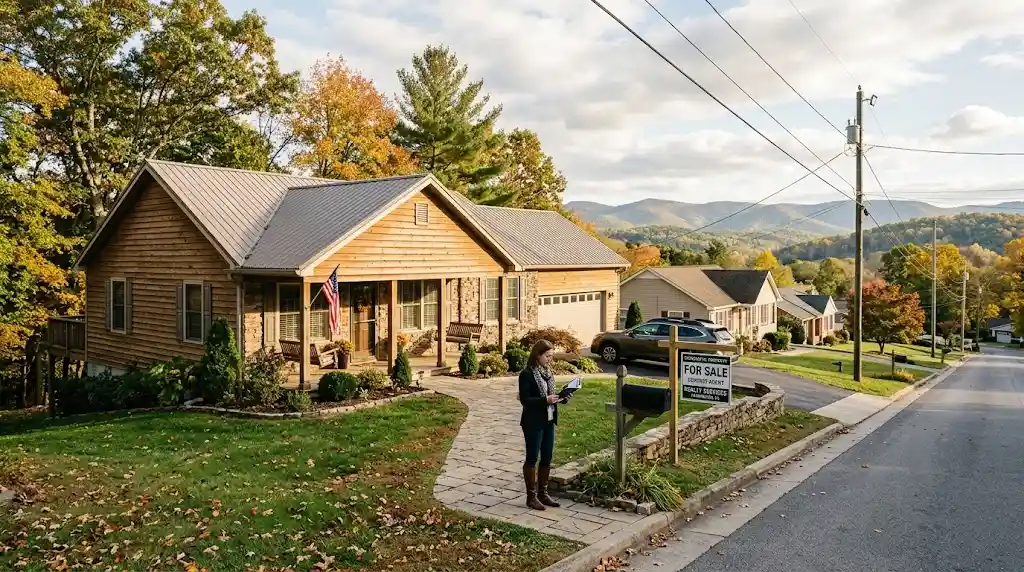 Residential home in Pearisburg Virginia surrounded by wooded Appalachian scenery