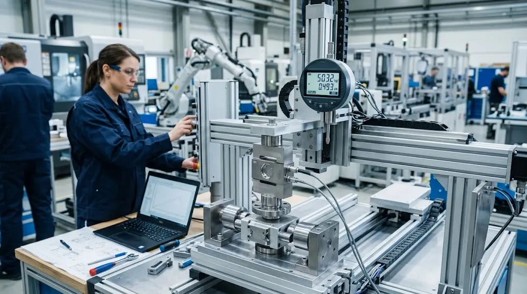 Precision force sensor integrated into an automated industrial measurement system