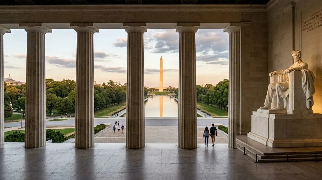Lincoln Memorial and Washington Monument along the National Mall in Washington DC